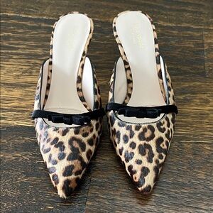 kate spade Leopard-Print Pointed Mules with Black Bow Accent